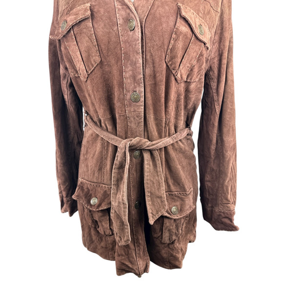 Lilly Pulitzer Soft Lamb Suede Jacket Brown Belted Button Lined XL Rare HTF - Picture 4 of 16